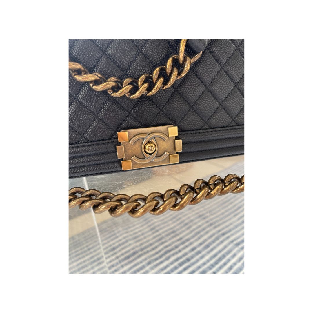 CHANEL Boy Jumbo Flap Caviar Quilted Leather Shoulder Bag RARE