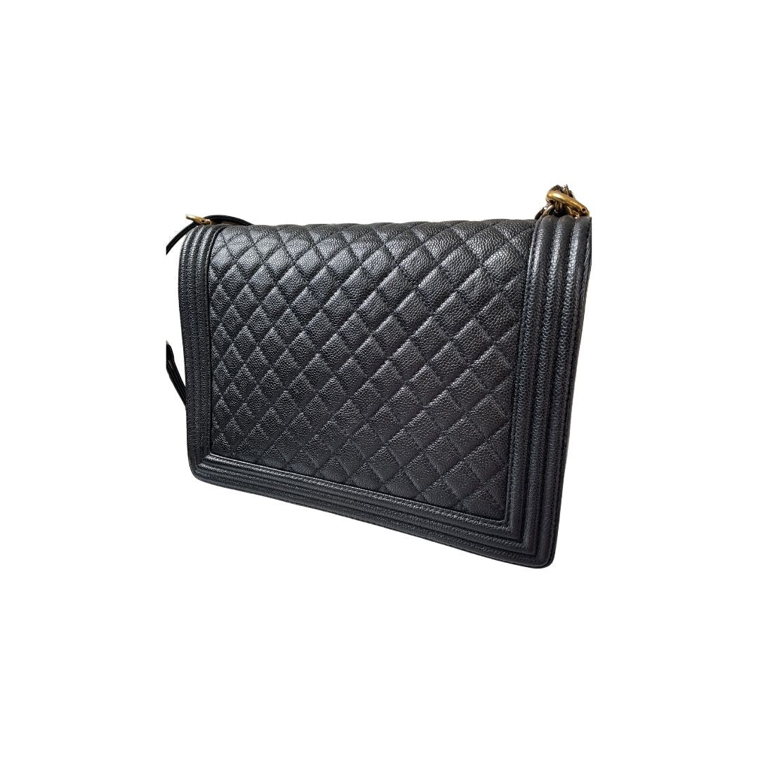 CHANEL Boy Jumbo Flap Caviar Quilted Leather Shoulder Bag RARE